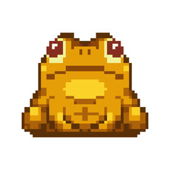 Vector orange brown frog smiling cute and adorable pixel art style suitable for sticker and decoration