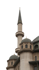 Fototapeta na wymiar Istanbul, Turkey (Turkiye). Taksim Mosque (Taksim Camii). Mosque complex at Taksim Square at rainy cloudy day. Close up fragment. Isolated on a white background. Vertical shot