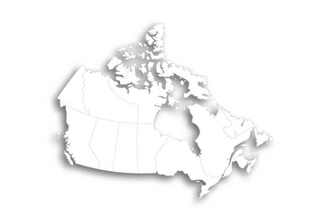 Fototapeta premium Canada political map of administrative divisions - provinces and territories. Flat white blank map with thin black outline and dropped shadow.