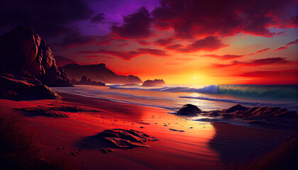 Fototapeta na wymiar Amazing sunset in a mexican beach, beautifull colors. Ai generative