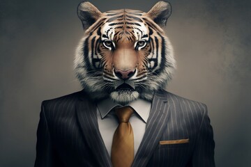 Portrait of a Tiger Dressed in a Formal Business Made with Generative AI