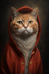 Portrait of a Cat Dressed in a Red Jacket Made with Generative AI