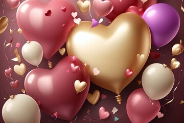 Festive Romantic Background with Balloons Hearts Made with Generative AI