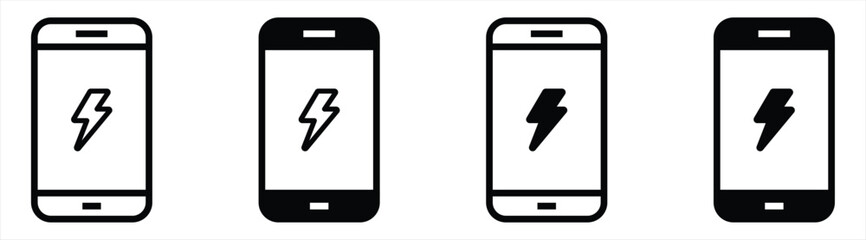 mobile phone with lightning icon set. mobile phone charging sign symbol collections, vector illustration