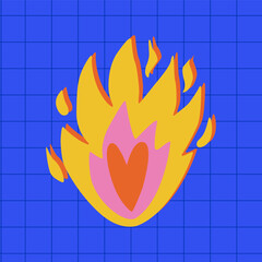 Poster with flaming heart. Vector Hand drawn background for design and card, covers, package, wrapping paper. - 571852070