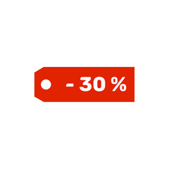 Label for discount offers at -30%.  Design in red and white with transparent background