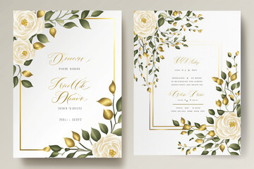  wedding invitation card template design with watercolor greenery leaf and branch,water color invitation ,beautiful floral wreath. Generative AI