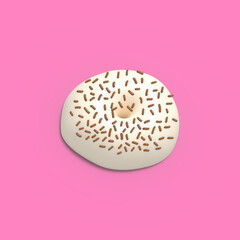 Glazed White Donut 3d rendered realistic design set of elements. Sweet food, donuts with sprinkle. 3d Render illustration isolated on pink background with alpha channel.