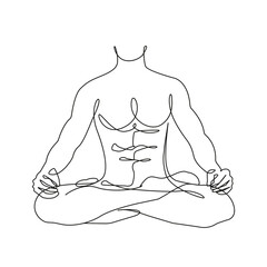 Man Nude Body Line Art Drawing. Man in Pose Lotus One Line Illustration. Male Figure Yoga Relax Concept Minimalist Modern Drawing. Vector EPS 10