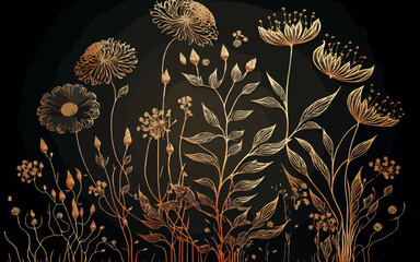 Luxury gold wallpaper. Black and golden background. gold Ginkgo Biloba Leaf , shiny golden light texture. Luxury gold wallpaper. Black and golden background. Tropical leaves wall art design with dark.