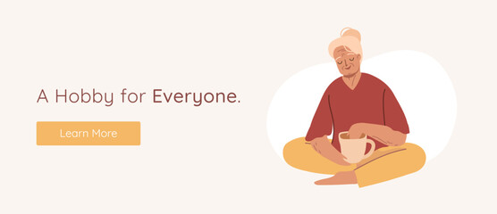 Pottery workshop webbanner design template. Inclusive hobby classes for Senior people concept.