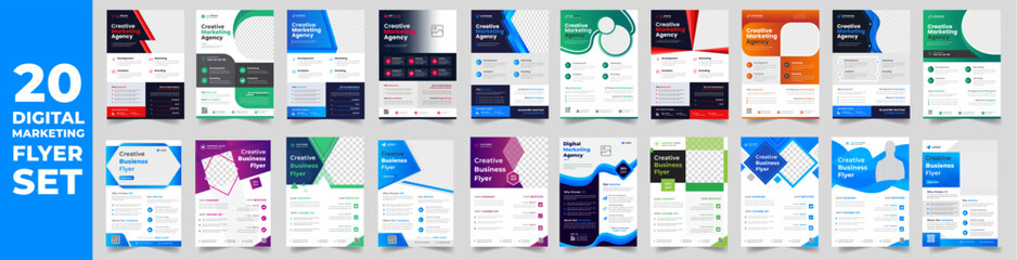 set of 20 Mega collection digital marketing corporate business flyer design template. digital marketing flyer bundle. business flyer bundle. set of 20 Item digital marketing flyer with unique shapes.