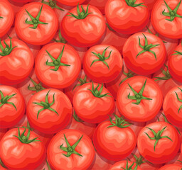 Tomatoes pattern. Tomatoes in a box. Red ripe tomatoes with green stem.
