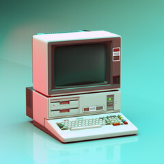 Vintage Personal Computer in Bright Colors. 3D Rendering.
