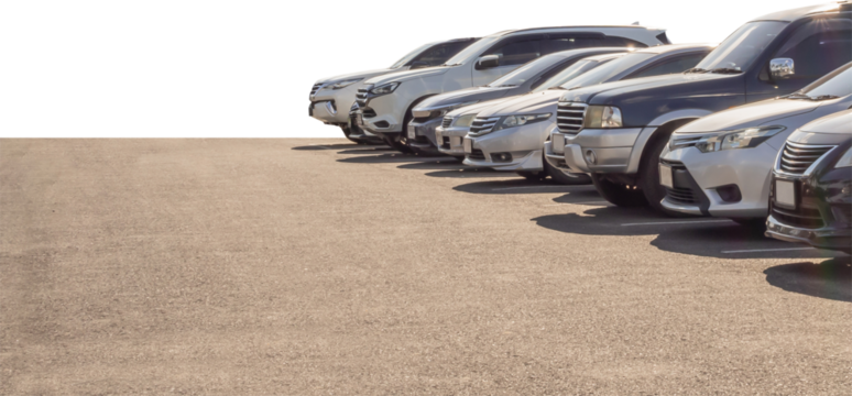 Lot of used car for sales in stock isolated