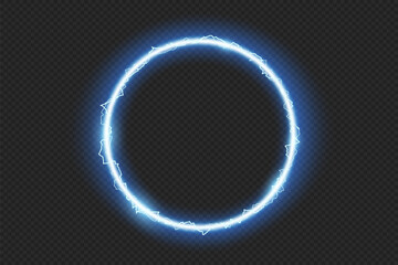 Vector neon round glowing frame with discharges