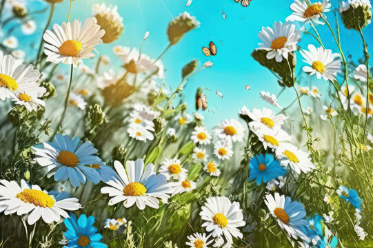 Bright spring or summer image of a blooming field (Generative AI)