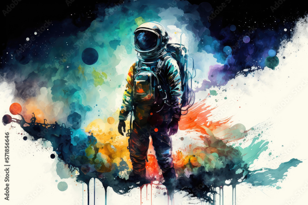 Poster abstract image of an astronaut with watercolors. generative ai