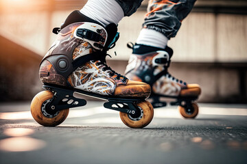 Plakat inline skates with only two wheels. Generative AI