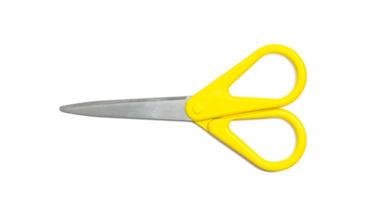 Yellow scissors isolated on white background.