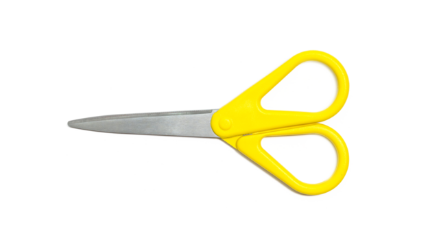 Yellow scissors isolated on white background.