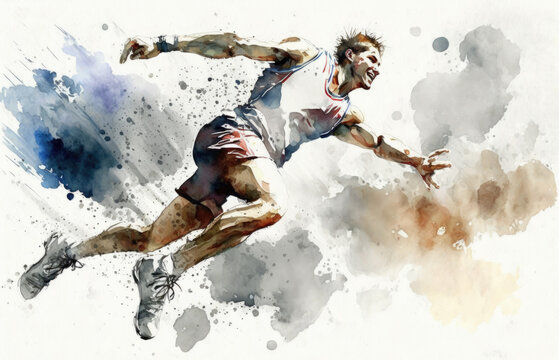 an abstract illustration of an athlete seemingly flying through the air. Generative AI