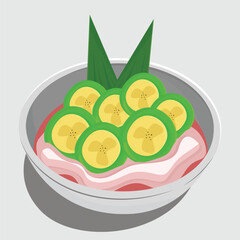 Illustration of ice Pisang Ijo, Traditional Drink for Iftar Flat Vector design