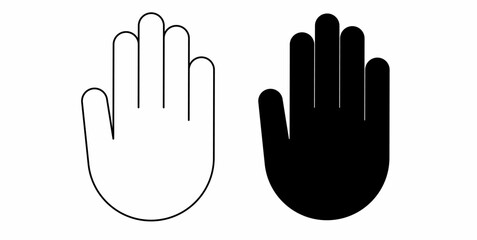 outline silhouette palm hand icon set isolated on white background