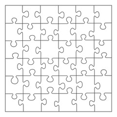 Jigsaw puzzle white color. puzzle grid 6x6. Game mosaic 36 individual parts.