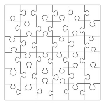 Jigsaw puzzle white color. puzzle grid 6x6. Game mosaic 36 individual parts.