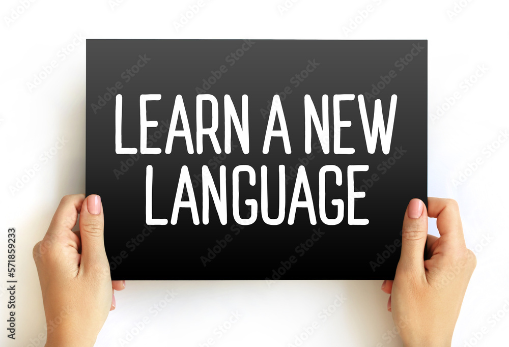 Poster learn a new language text on card, concept background