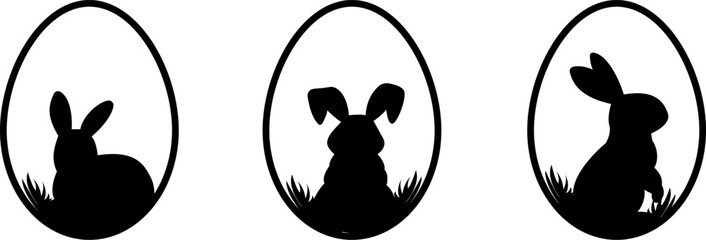 Easter egg icons.Eggs with a rabbit on the grass.Easter line icon.Set of easter bunny icons.Easter egg shape with a rabbit.Happy easter.