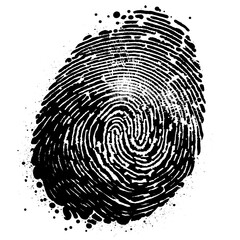 Fingerprint, black dactyloscopy. Top view. Flatlay. Isolated card design element, scrapbooking. AI generated. Transparent background, PNG.