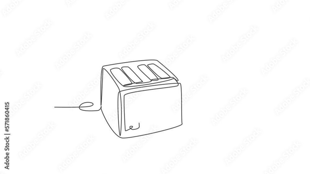 Poster animated self drawing of single continuous line draw retro old bread toaster household utensil. elec