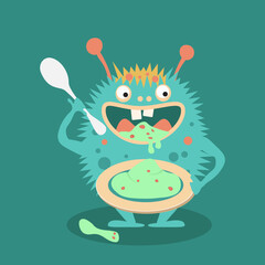 Simple vector illustration green monster with open mouth