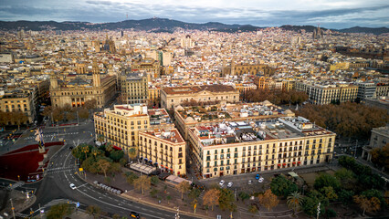 Fototapeta na wymiar Aerial view of Gothic Quarter in early morning Barcelona Spain