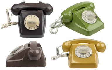Vintage telephones dark colors variations collection, isolated - Powered by Adobe