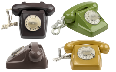 Vintage telephones dark colors variations collection, isolated