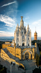 Fototapeta na wymiar Aerial view of Temple of the Sacred Heart of Jesus in Barcelona Tibidado Spain.