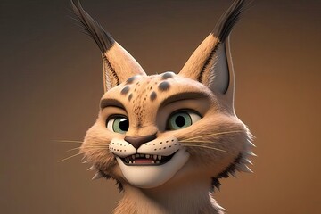 Cute cartoon of lynx character, portrait. Generative AI