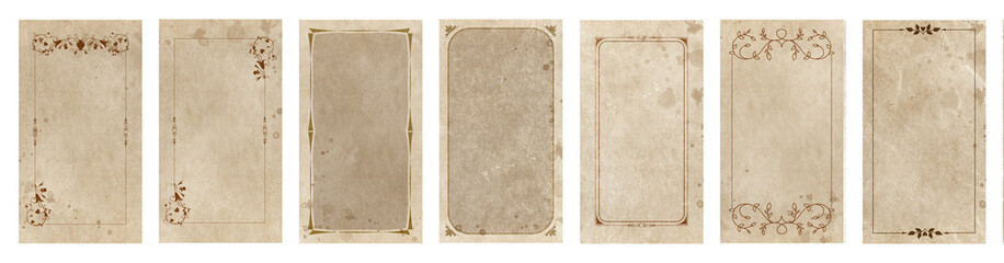 Fototapeta Set of ornamental frames for playing cards, invitations, menus... on aged and stained paper background. obraz