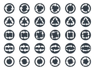 矢印　アイコンセット　循環　円形 　モノクロ