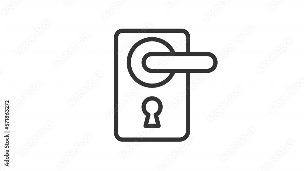 Poster animated door handle linear icon. home entrance and exit. house security. doorknob. seamless loop hd