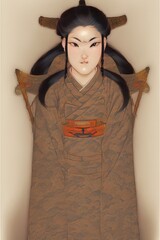 Antique Japanese Girl Art Painting