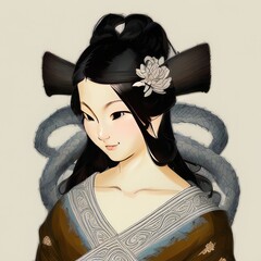 Antique Japanese Girl Art Painting