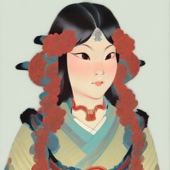 Antique Japanese Girl Art Painting