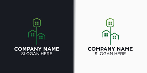 home and tree logo vector, building logo template