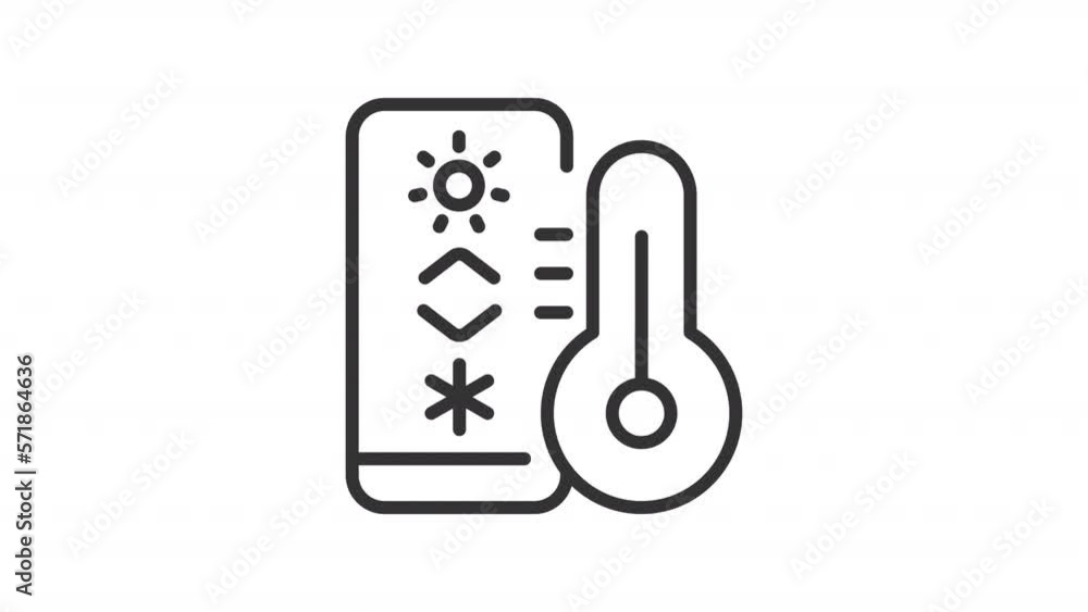 Poster animated thermostat linear icon. internet of things. smart house appliance. smartphone control. seam