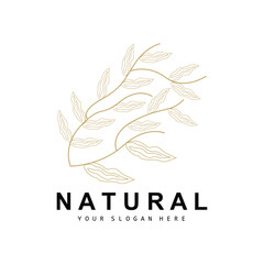 Fototapeta na wymiar Simple Botanical Leaf and Flower Logo, Vector Natural Line Style, Decoration Design, Banner, Flyer, Wedding Invitation, and Product Branding