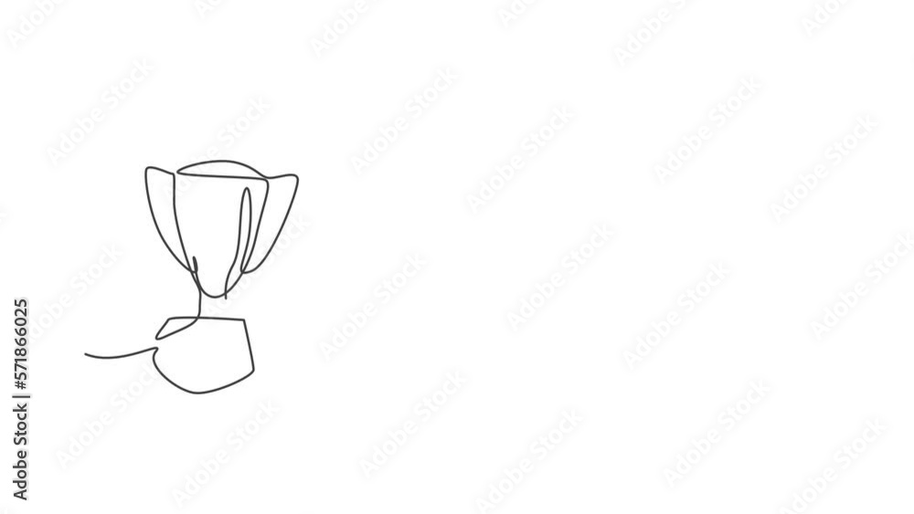 Poster animation of one line drawing of trophy champion in the class. award for smartest student. back to s